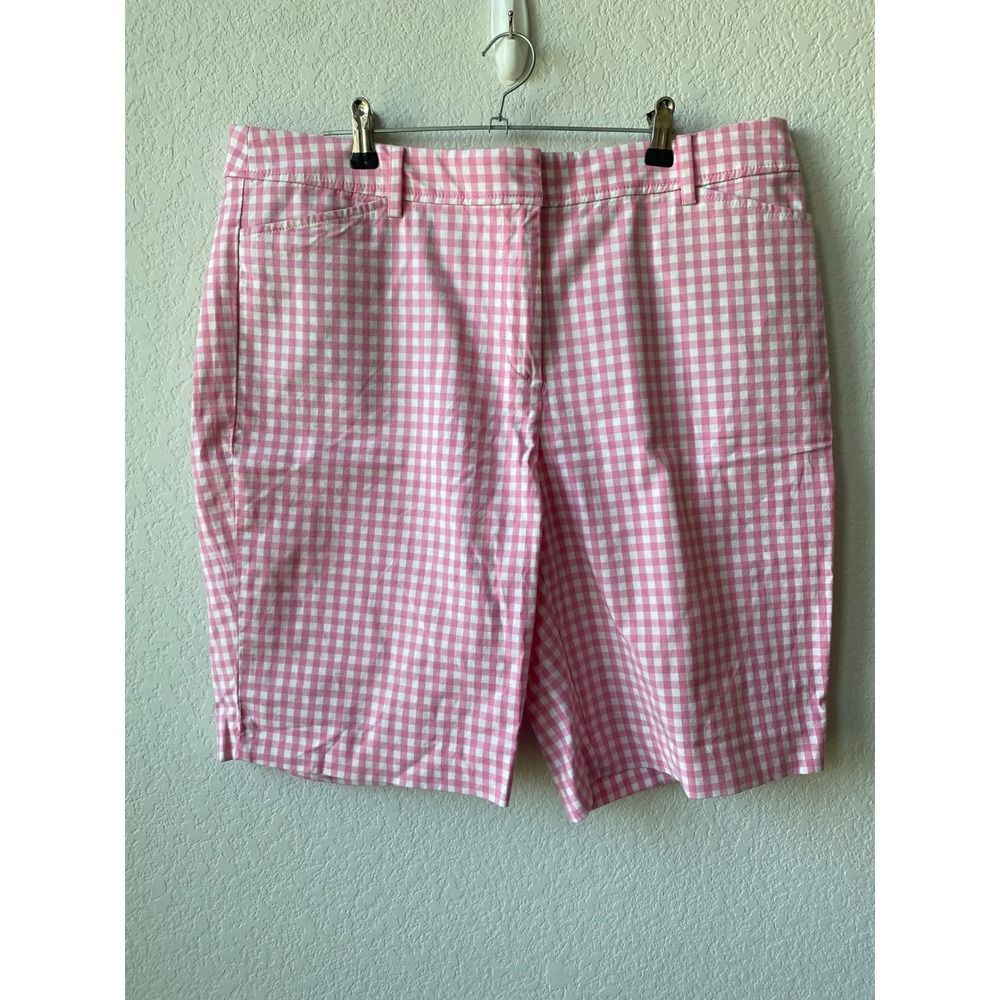 Talbots Women Gingham Preppy Perfect Short Size 12 Pink White BD1024